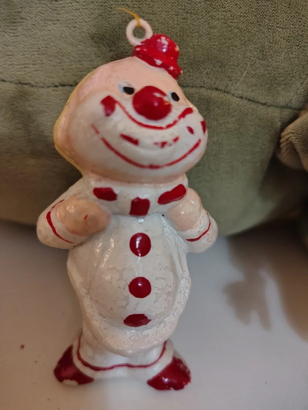 Pair of vintage plastic blow mold clown Christmas ornaments